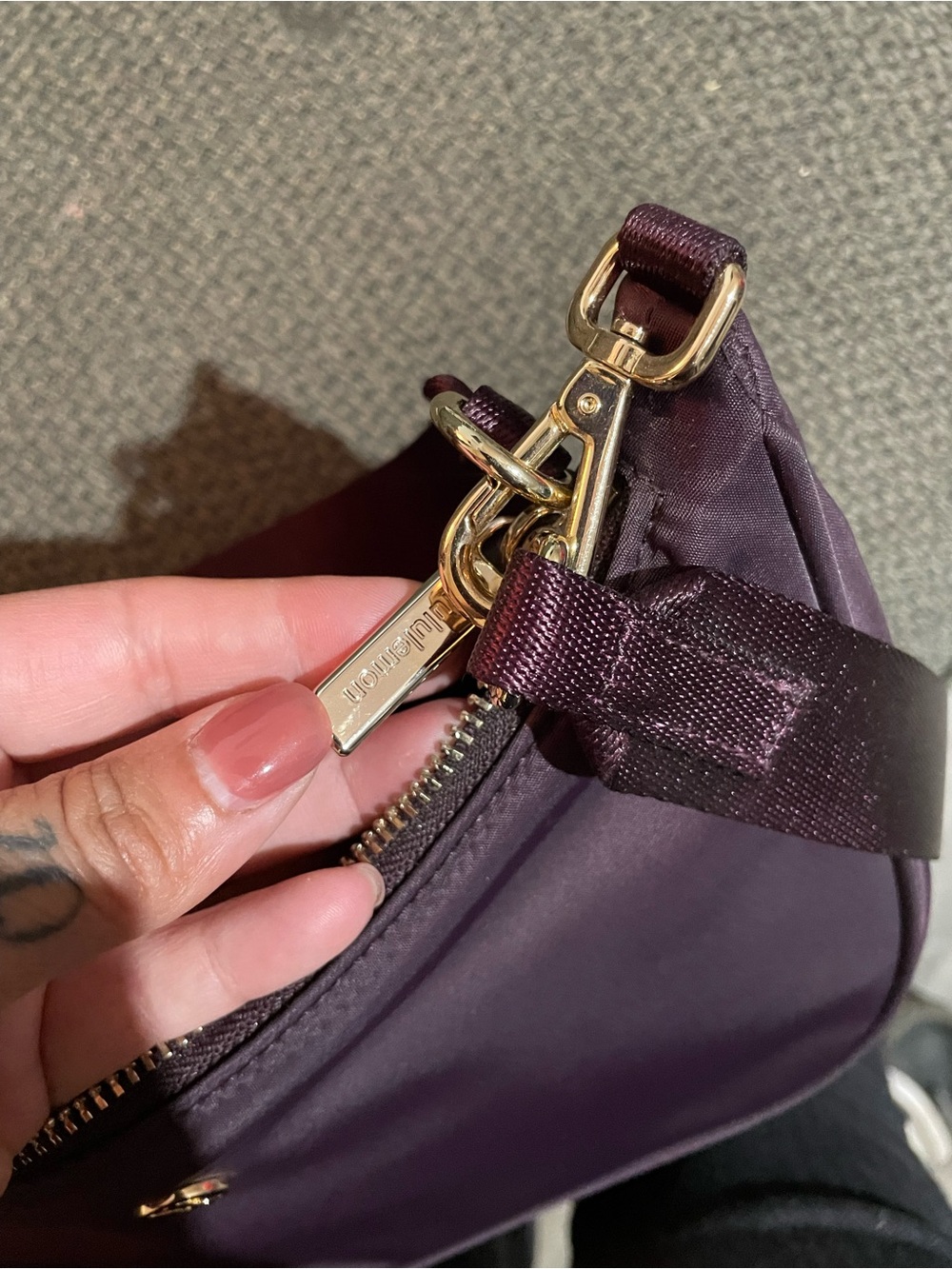 lululemon athletica Plum Shoulder Crossbody with Gold Hardware